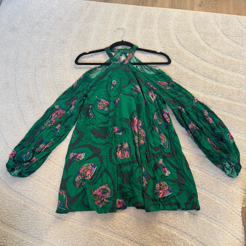 Free People Cold Shoulder Tunic‎ Dress Kelly Green Pink Size Small